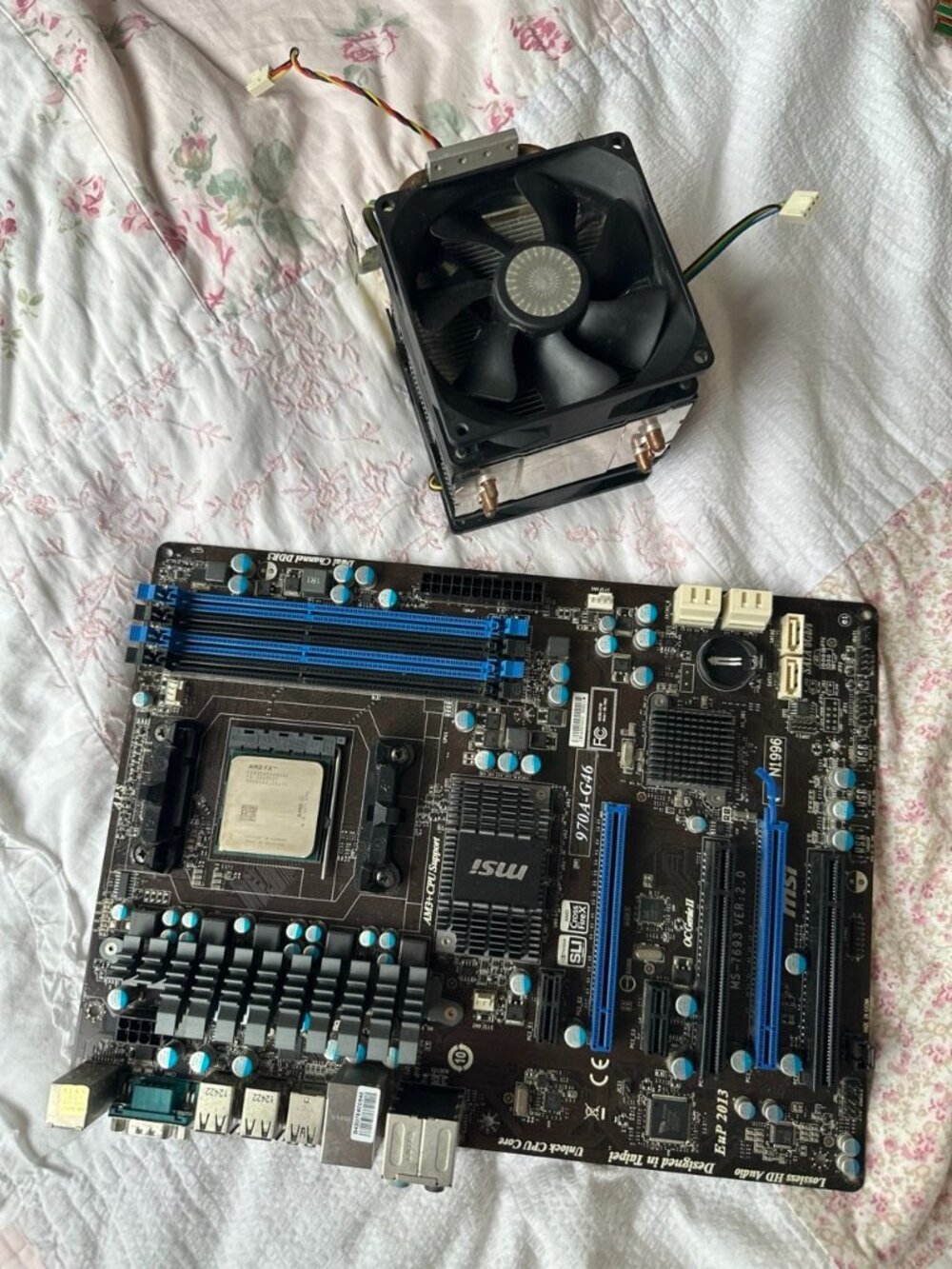 MSI 970A-G46 motherboard bundle with AMD FX-8350 processor and aftermarket dual-